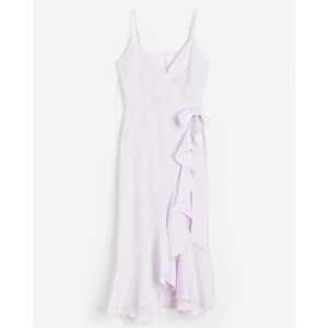 H&M Flounce Trimmed Wrap Dress in Lilac XL Low Cut V-Neck Midi